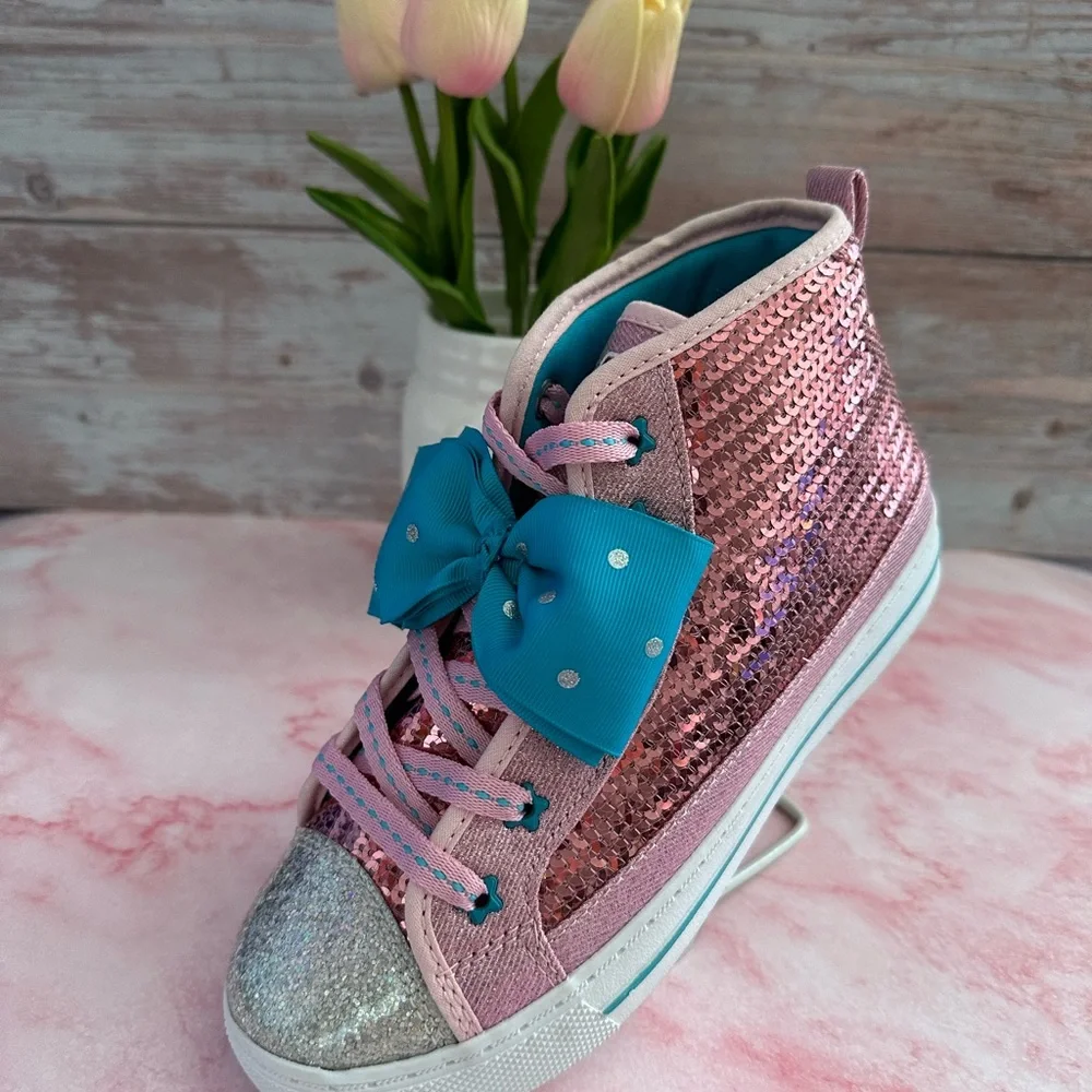 💠 JoJo Siwa Shoes - Girls Pink Sequined High Top Sneakers💠 - Picture 5 of 8